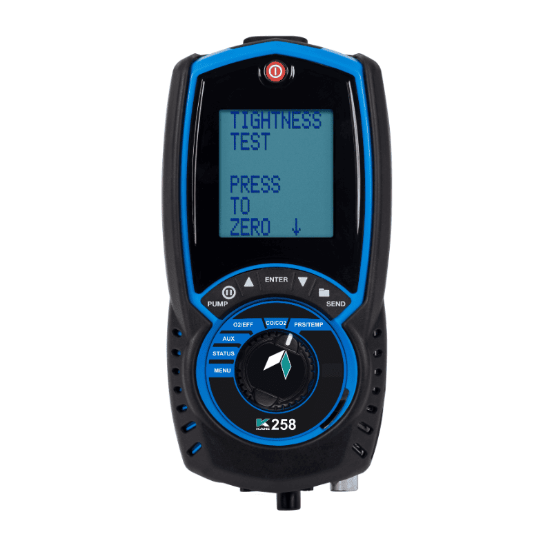 Analizador KANE258 para pruebas de combustión y detección de CO en equipos domésticos de gas, petróleo y biomasa.