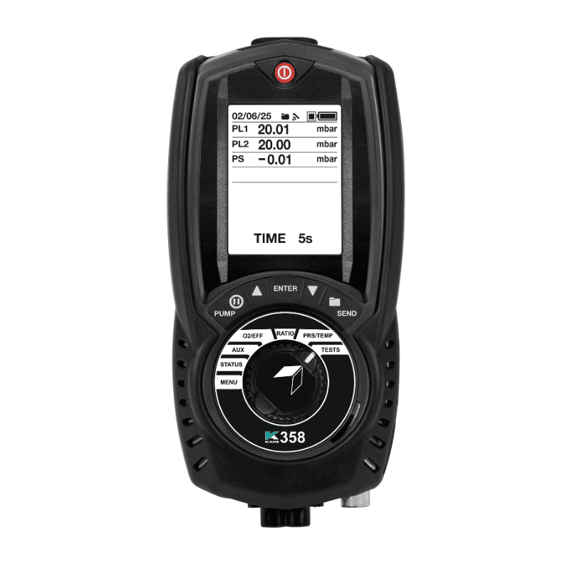 Analizador KANE358 para puesta en marcha de calderas, medición de tiro de chimenea, presión diferencial y pruebas de estanqueidad