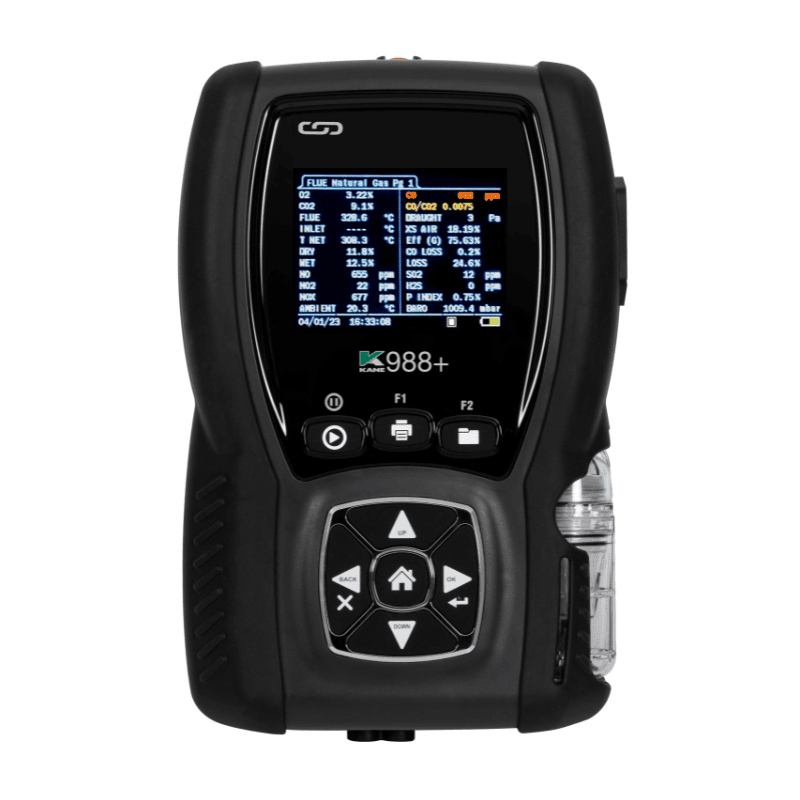 Analizador de gases industrial KANE988+ para diagnóstico de combustión en calderas, motores y sistemas HVACR